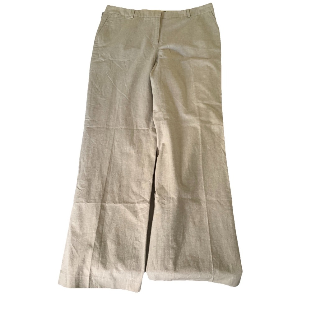 Allegory Essential Trouser Womens 14 Beige Cotton Linen Stretch Wide Leg Pants